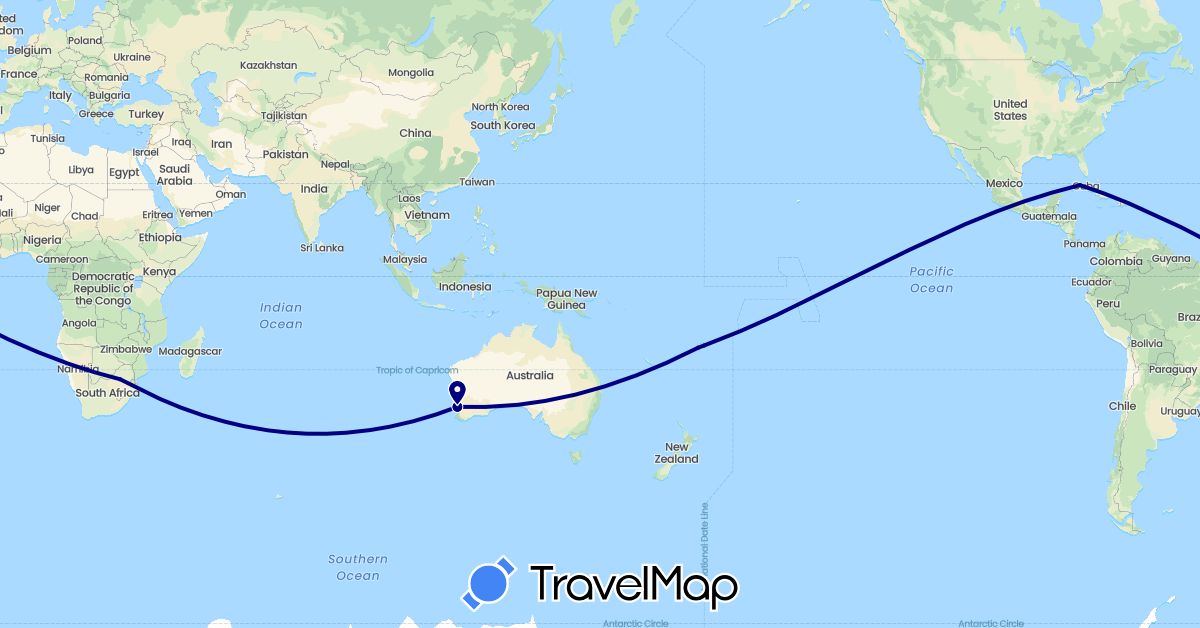 TravelMap itinerary: driving in Australia, Cuba, Fiji, South Africa (Africa, North America, Oceania)